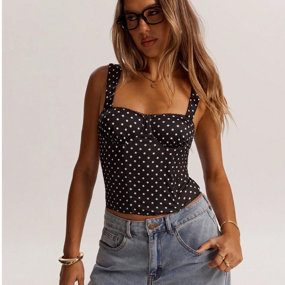 Black Polka Dot Sweetheart Neck Bustier Cami Top